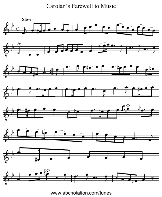 Carolan’s Farewell to Music - staff notation