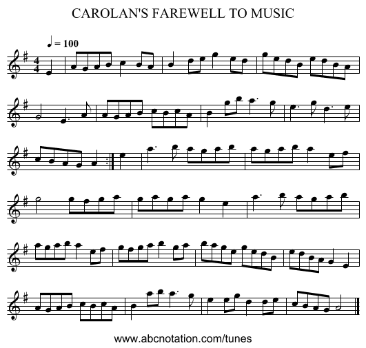 CAROLAN'S FAREWELL TO MUSIC - staff notation