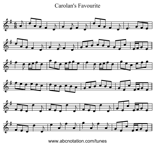 Carolan's Favourite - staff notation