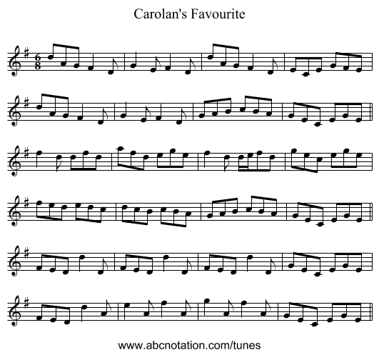 Carolan's Favourite - staff notation