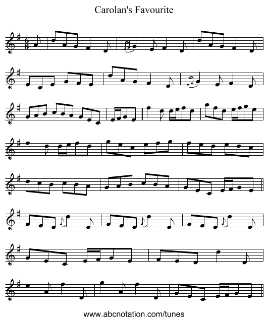 Carolan's Favourite - staff notation