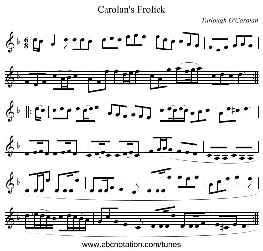 Carolan's Frolick - staff notation
