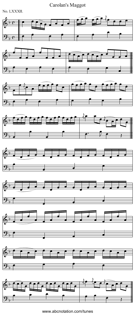 Carolan's Maggot - staff notation