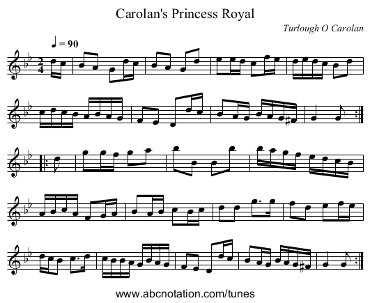 Carolan's Princess Royal - staff notation