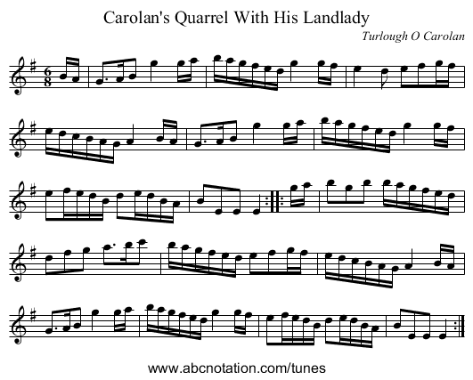 Carolan's Quarrel With His Landlady - staff notation