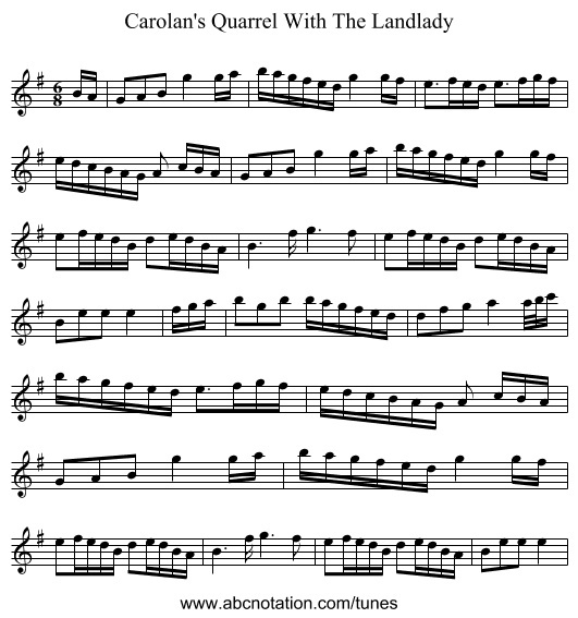 Carolan's Quarrel With The Landlady - staff notation