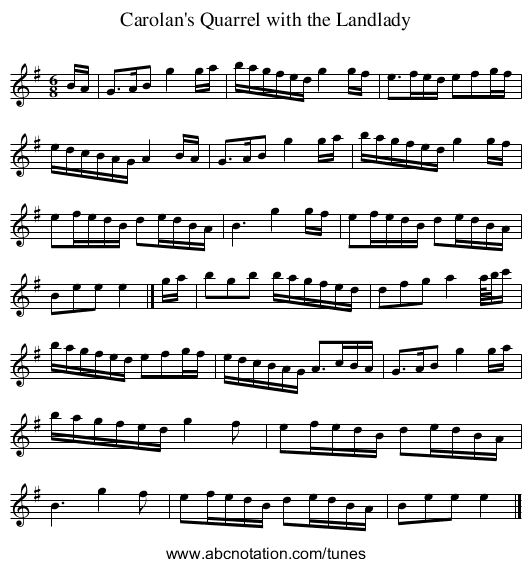 Carolan's Quarrel with the Landlady - staff notation