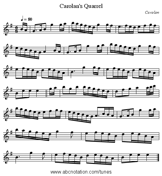 Carolan's Quarrel - staff notation