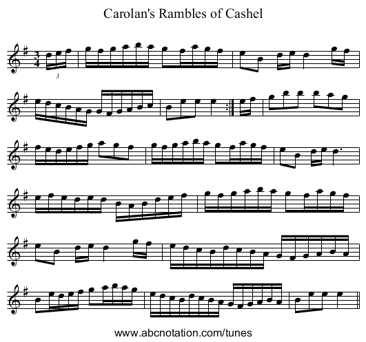 Carolan's Rambles of Cashel - staff notation