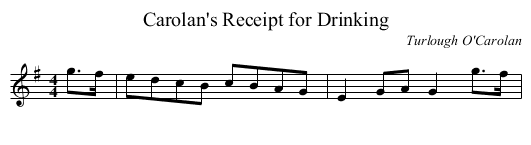 Carolan's Receipt for Drinking - staff notation