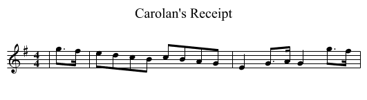 Carolan's Receipt - staff notation