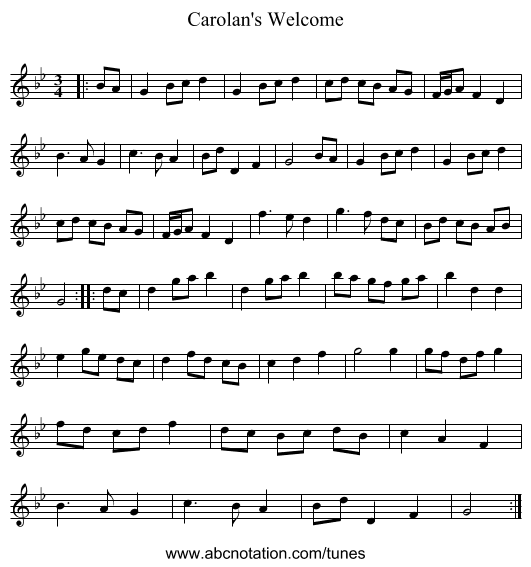Carolan's Welcome - staff notation