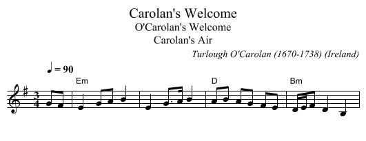 Carolan's Welcome - staff notation