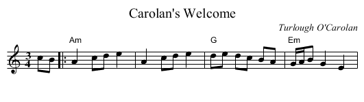Carolan's Welcome - staff notation