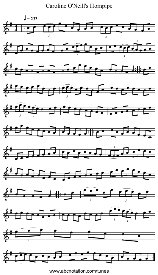 Caroline O'Neill's Hornpipe - staff notation
