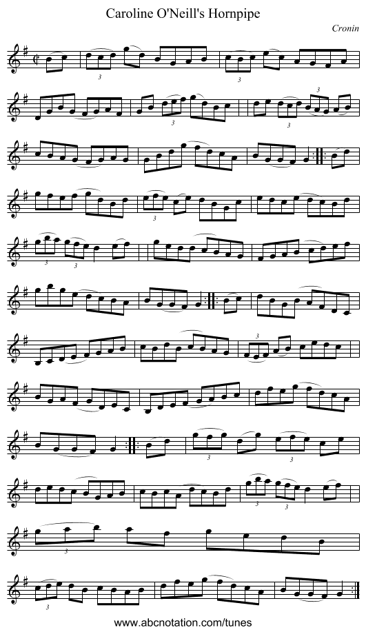 Caroline O'Neill's Hornpipe - staff notation