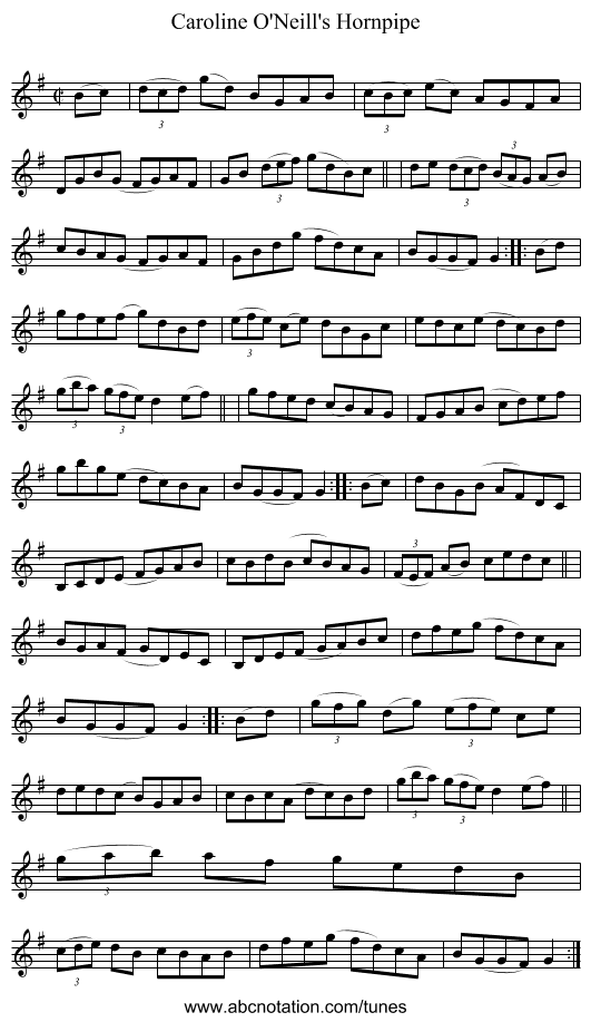 Caroline O'Neill's Hornpipe - staff notation