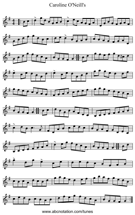 Caroline O'Neill's - staff notation