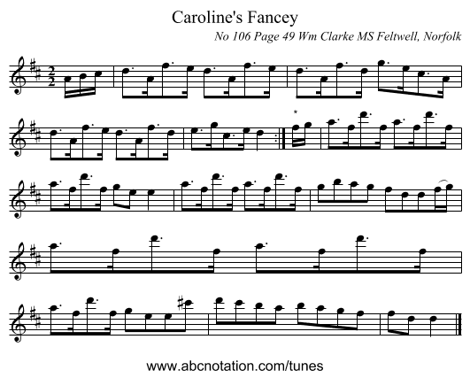 Caroline's Fancey - staff notation