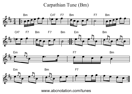 Carpathian Tune (Bm) - staff notation