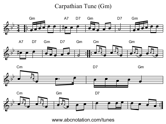 Carpathian Tune (Gm) - staff notation