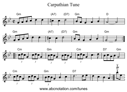 Carpathian Tune - staff notation