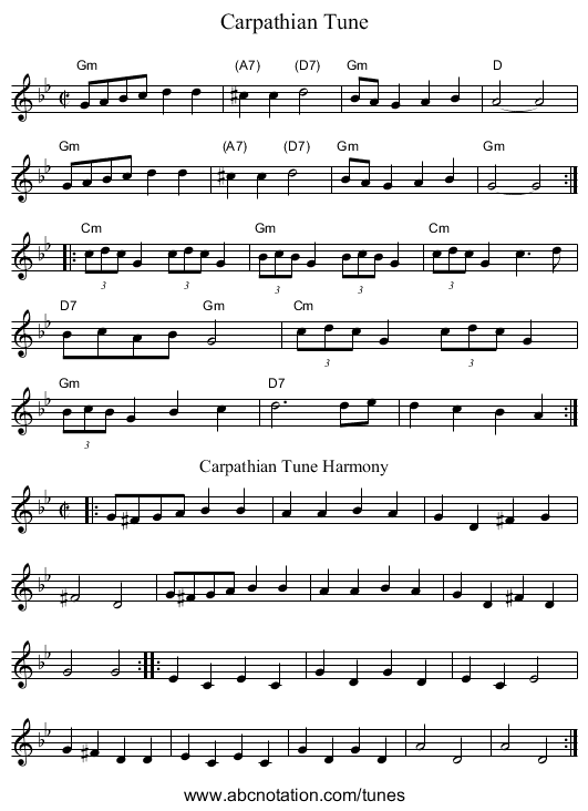 Carpathian Tune - staff notation