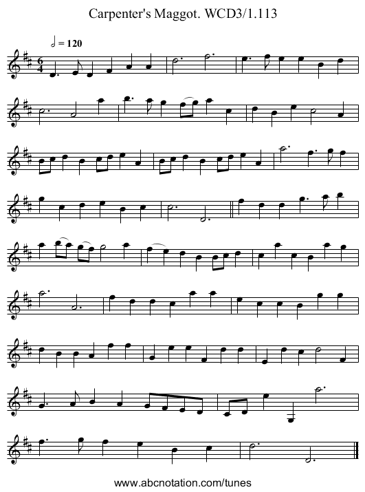 Carpenter's Maggot. WCD3/1.113 - staff notation