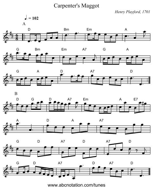 Carpenter's Maggot - staff notation
