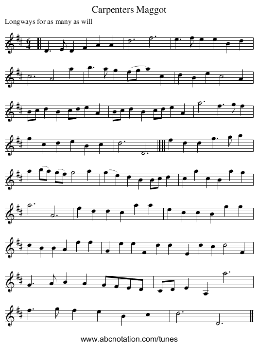 Carpenters Maggot - staff notation