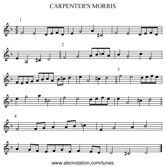 CARPENTER'S MORRIS - staff notation