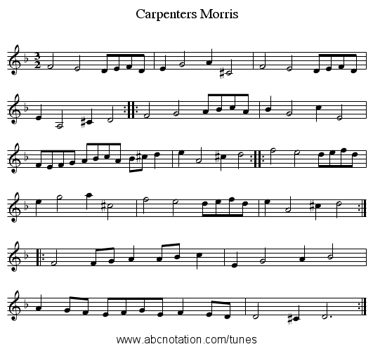Carpenters Morris - staff notation