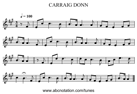 CARRAIG DONN - staff notation