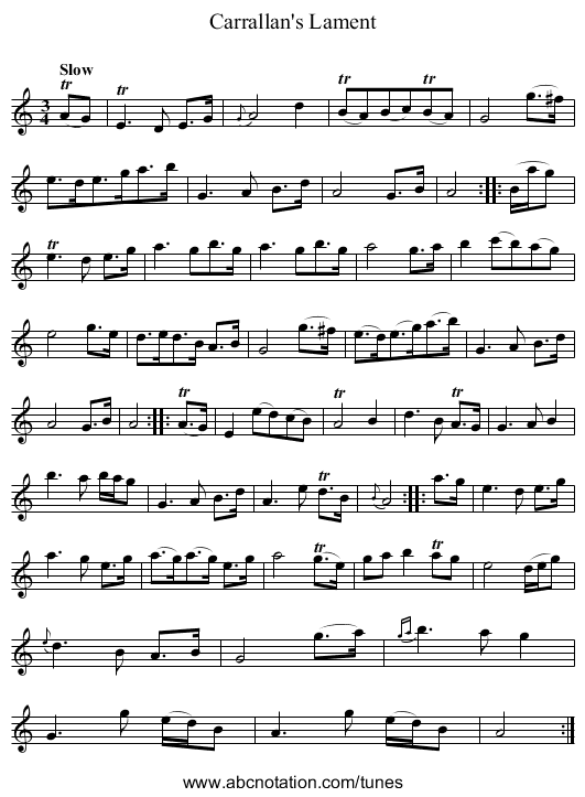 Carrallan's Lament - staff notation