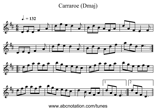 Carraroe (Dmaj) - staff notation