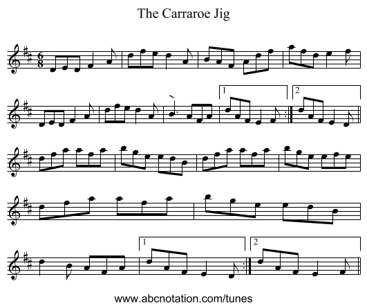 Carraroe Jig, The - staff notation