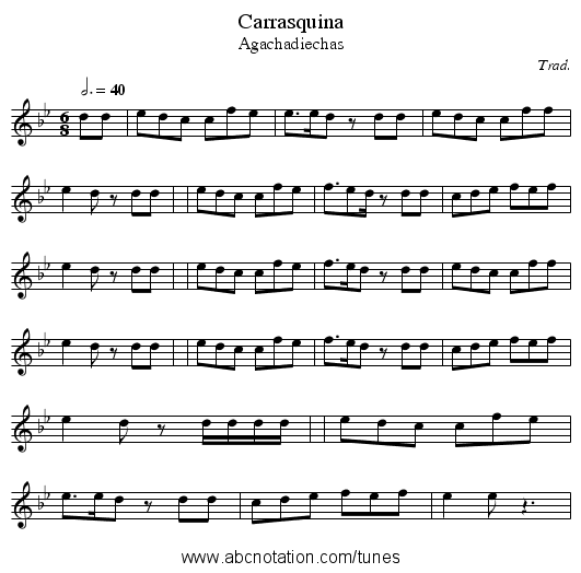 Carrasquina - staff notation