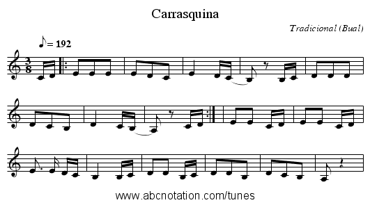 Carrasquina - staff notation