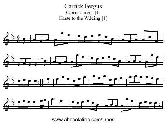 Carrick Fergus - staff notation