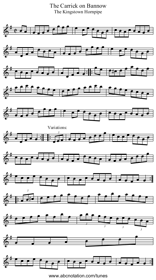 Carrick on Bannow, The - staff notation