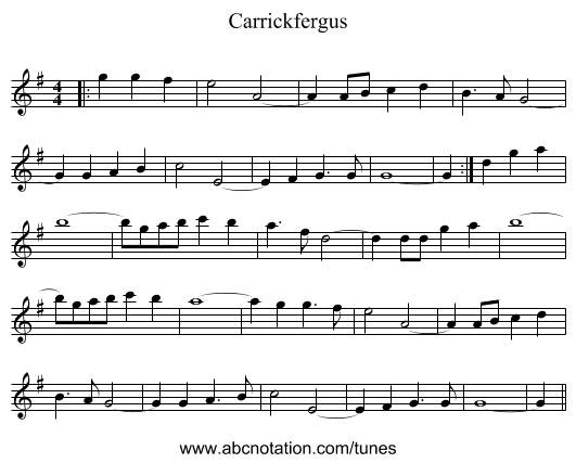 Carrickfergus - staff notation
