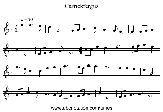 Carrickfergus - staff notation