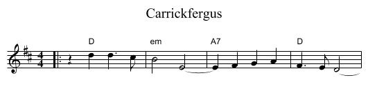 Carrickfergus - staff notation