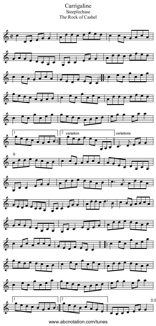 Carrigaline - staff notation