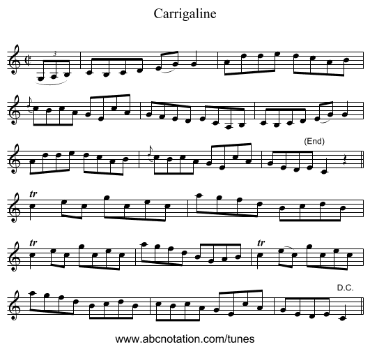 Carrigaline - staff notation