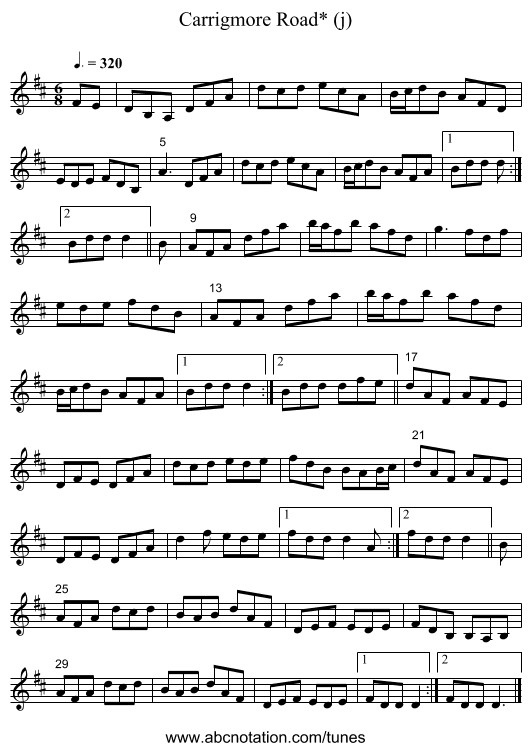 Carrigmore Road* (j) - staff notation