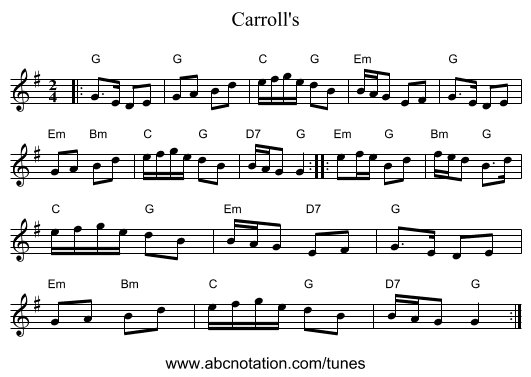 Carroll's - staff notation