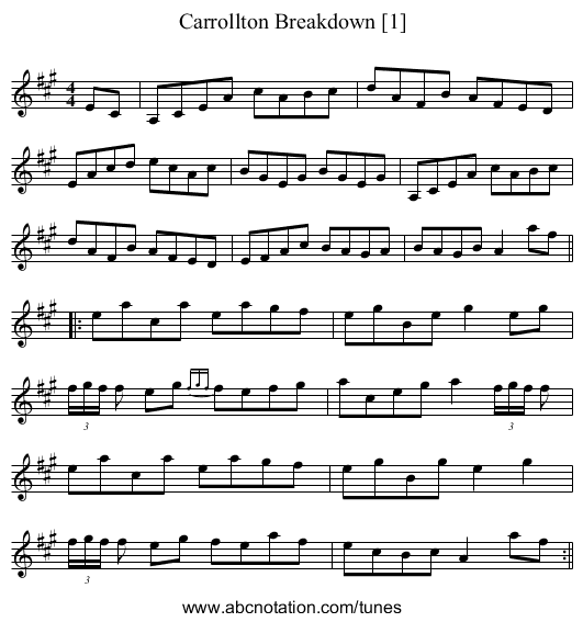 Carrollton Breakdown [1] - staff notation