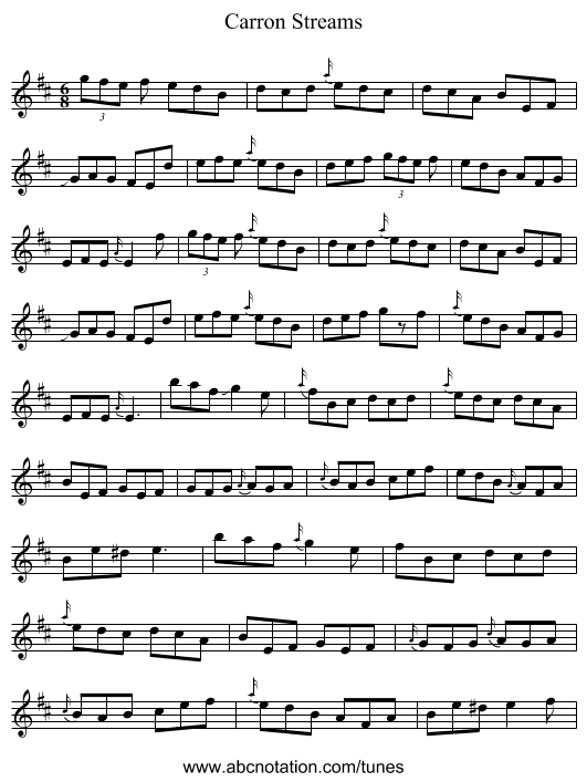 Carron Streams - staff notation