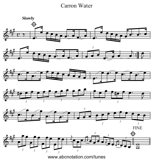 Carron Water - staff notation